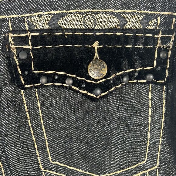 🔥🔥 “NWT” ROYAL ARMY Black Denim & Gold JACKET “Affliction Style” - Sz Large - Picture 4 of 12